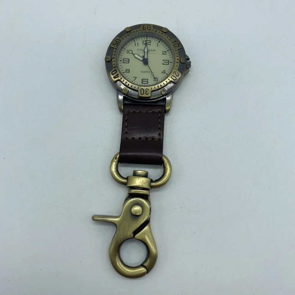 Coleman Quartz Pocket Watch Men Bronze Tone Snap-On Open Face Analog 40-341 - Picture 2 of 6